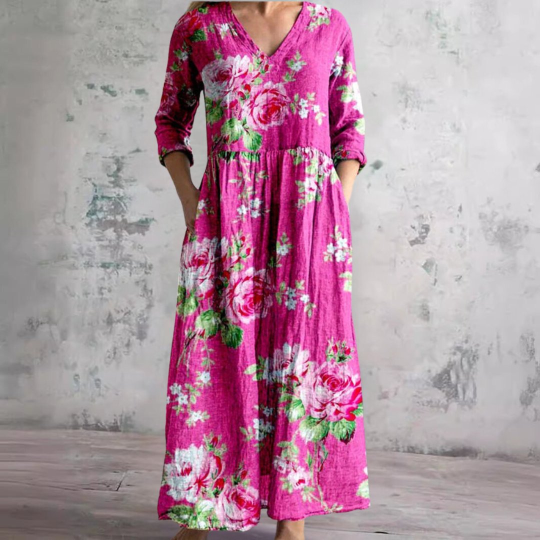 Women's Summer Floral Print V-Neck Maxi Dress