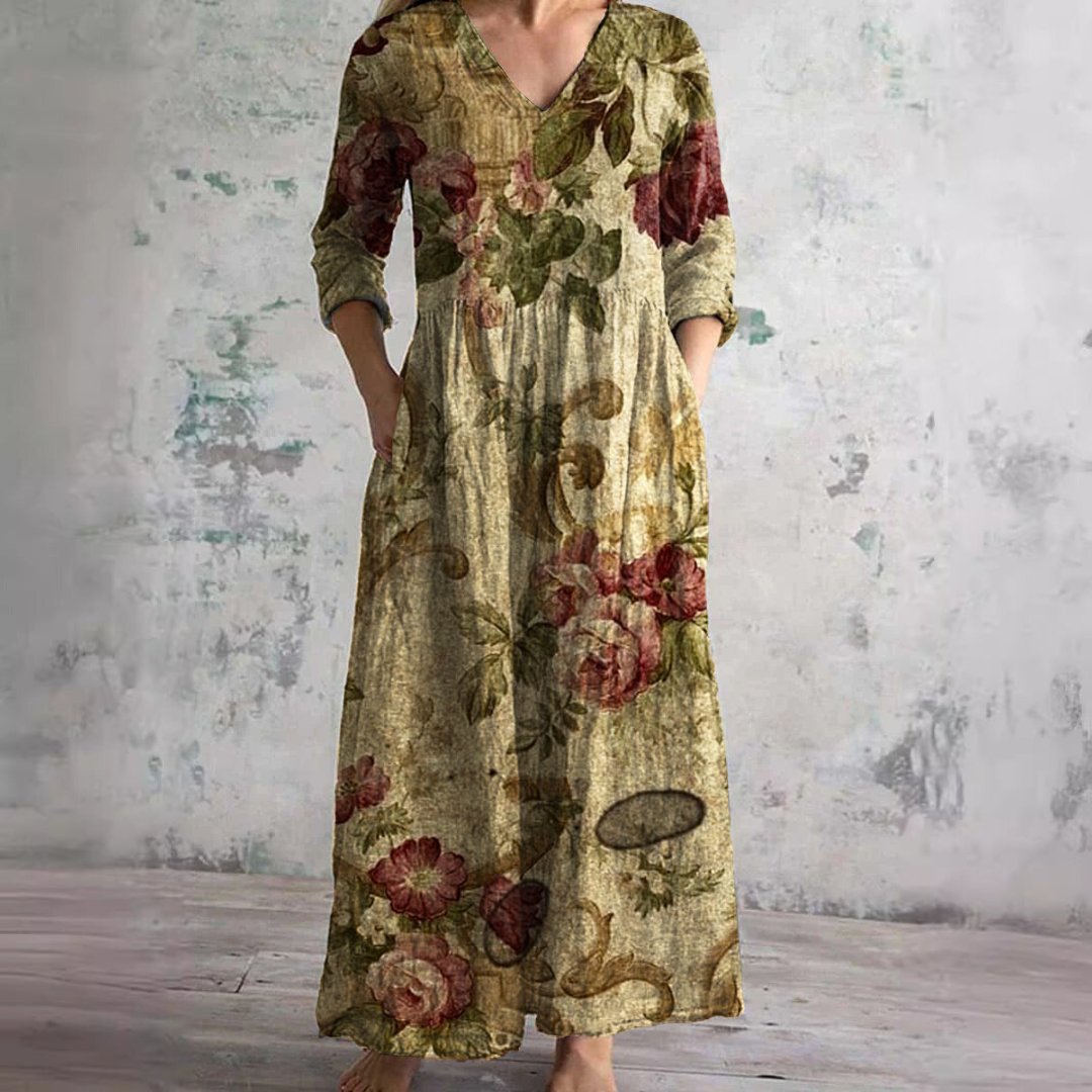 Women's Summer Floral Print V-Neck Maxi Dress