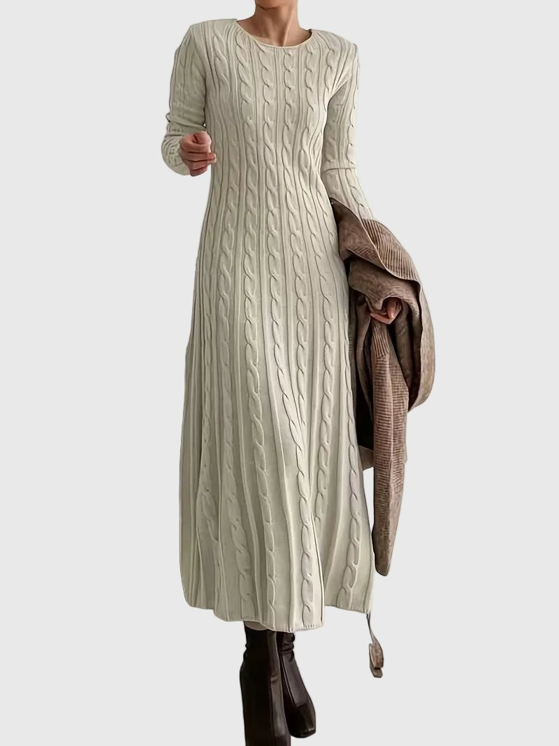 Women's Cable-Knit Long-Sleeve Maxi Dress with Crew Neck