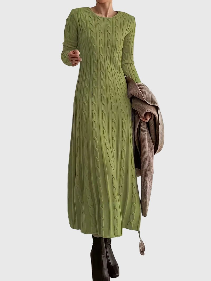 Women's Cable-Knit Long-Sleeve Maxi Dress with Crew Neck