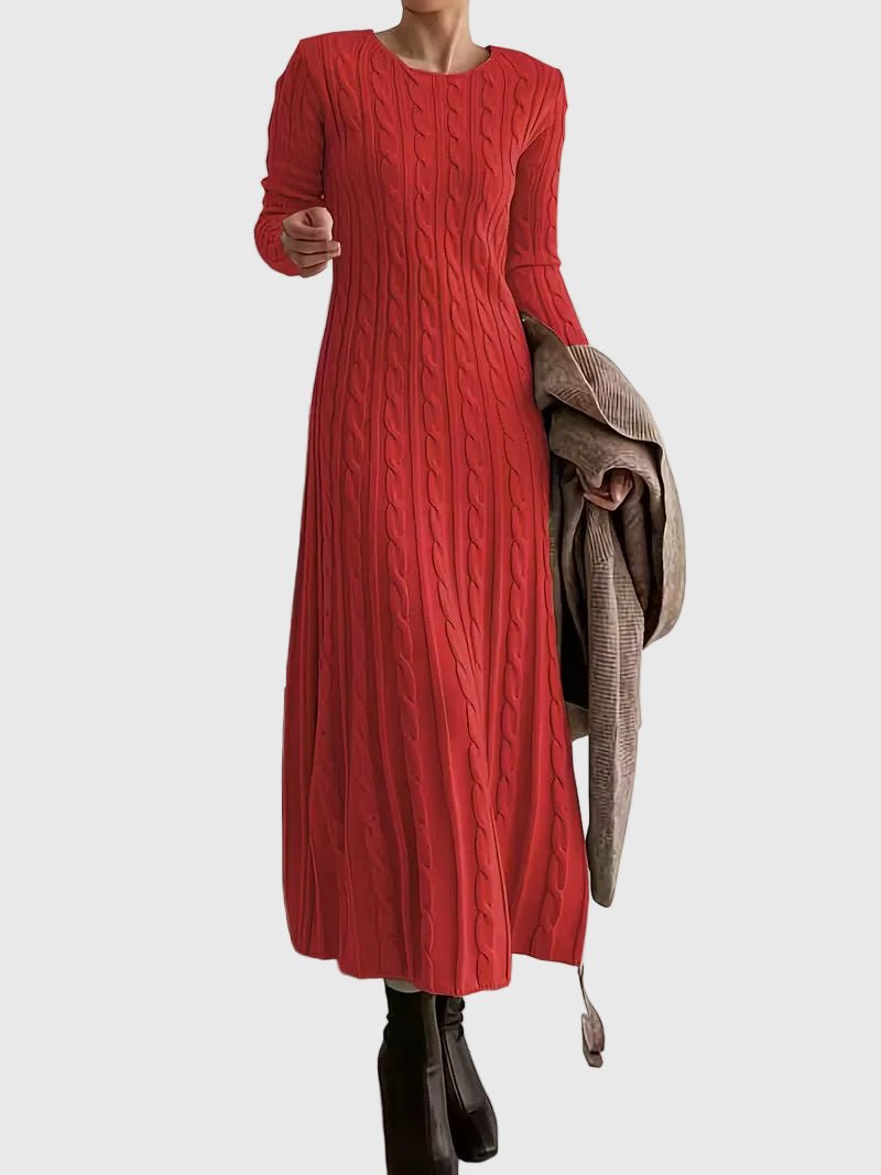 Women's Cable-Knit Long-Sleeve Maxi Dress with Crew Neck
