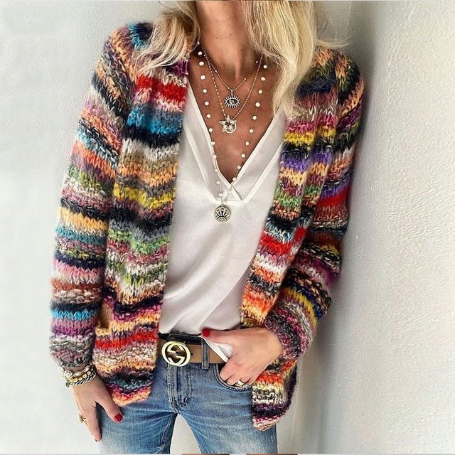 Women's Sleeveless Multicolor Knitted Cardigan Vest