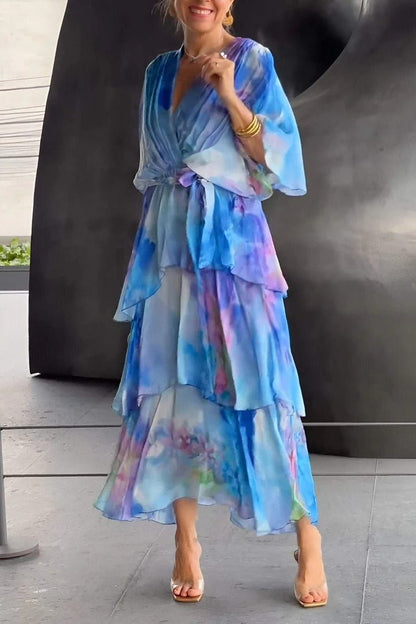 Women's Tiered Floral Print Chiffon Maxi Dress