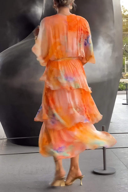 Women's Tiered Floral Print Chiffon Maxi Dress