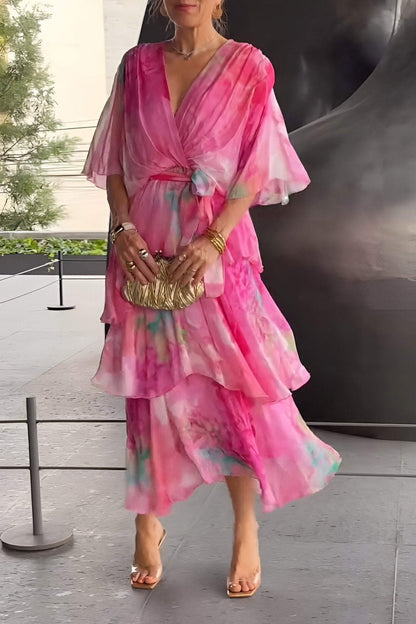 Women's Tiered Floral Print Chiffon Maxi Dress