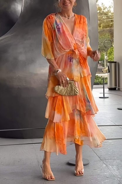 Women's Tiered Floral Print Chiffon Maxi Dress
