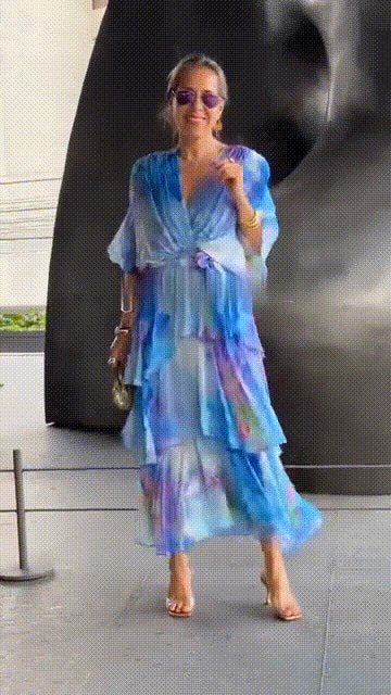 Women's Tiered Floral Print Chiffon Maxi Dress