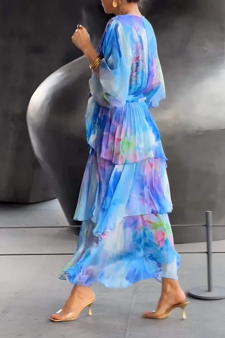 Women's Tiered Floral Print Chiffon Maxi Dress