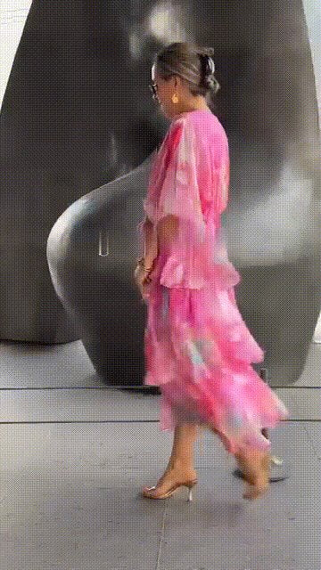 Women's Tiered Floral Print Chiffon Maxi Dress