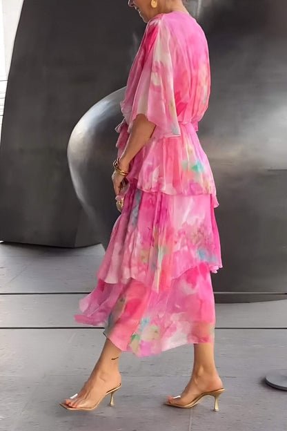 Women's Tiered Floral Print Chiffon Maxi Dress