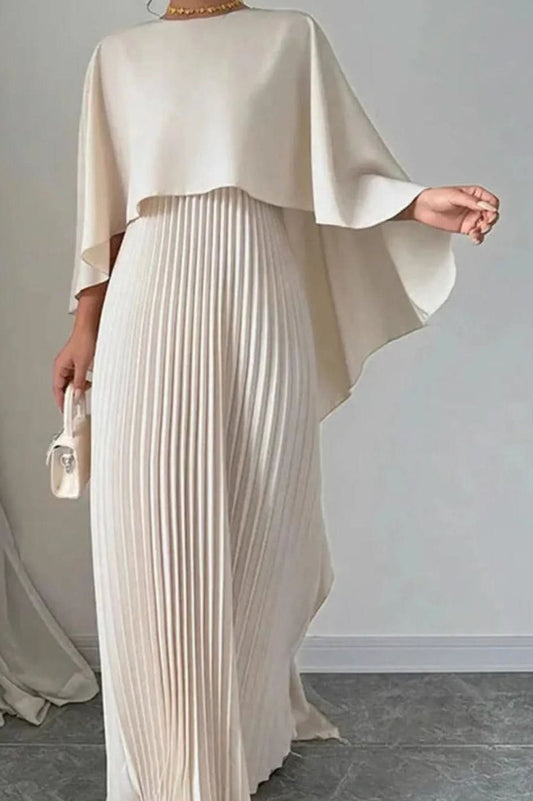 Women's Pleated Cape-Detail Maxi Evening Dress for Formal Events