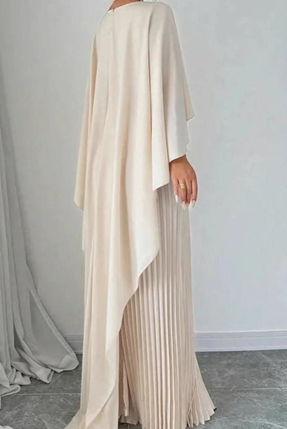 Women's Pleated Cape-Detail Maxi Evening Dress for Formal Events