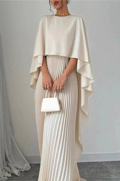 Women's Pleated Cape-Detail Maxi Evening Dress for Formal Events