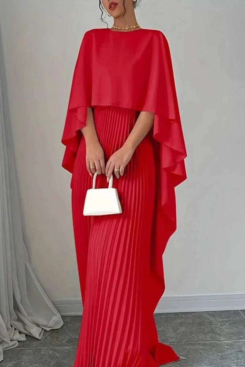Women's Pleated Cape-Detail Maxi Evening Dress for Formal Events
