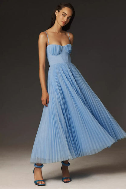 Women's Corset-Style Pleated Midi Slip Dress