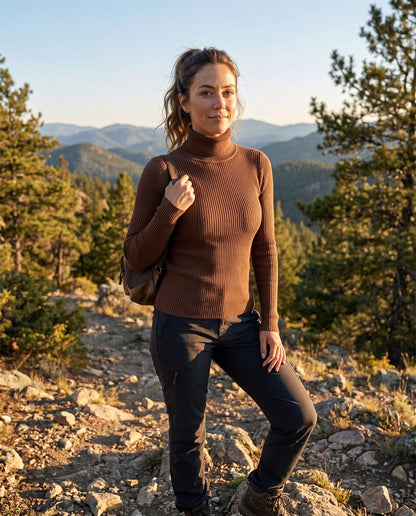Women's Rib-Knit High-Neck Spring Pullover Sweater