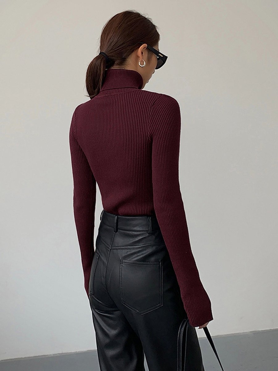 Women's Rib-Knit High-Neck Spring Pullover Sweater