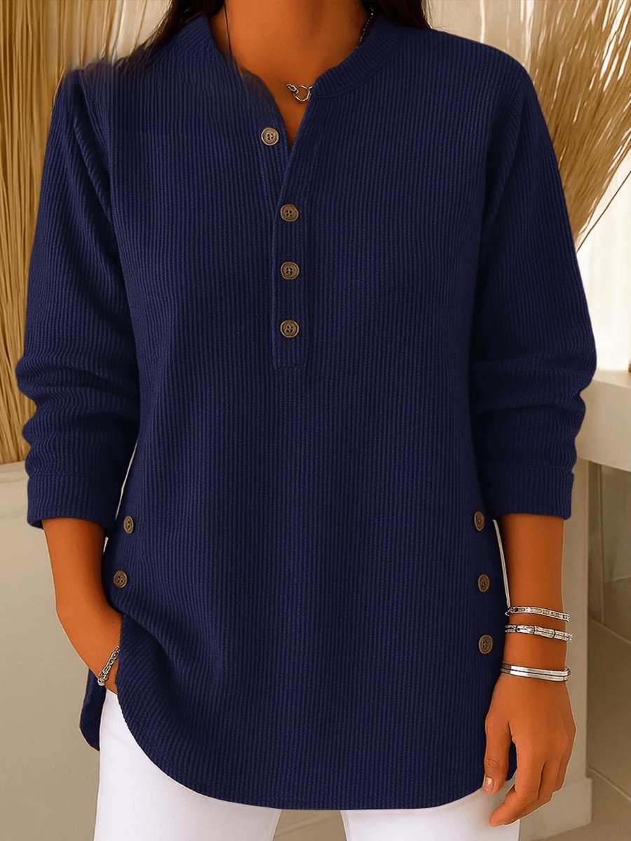 Women's Ribbed Henley Tunic Top with Button Placket