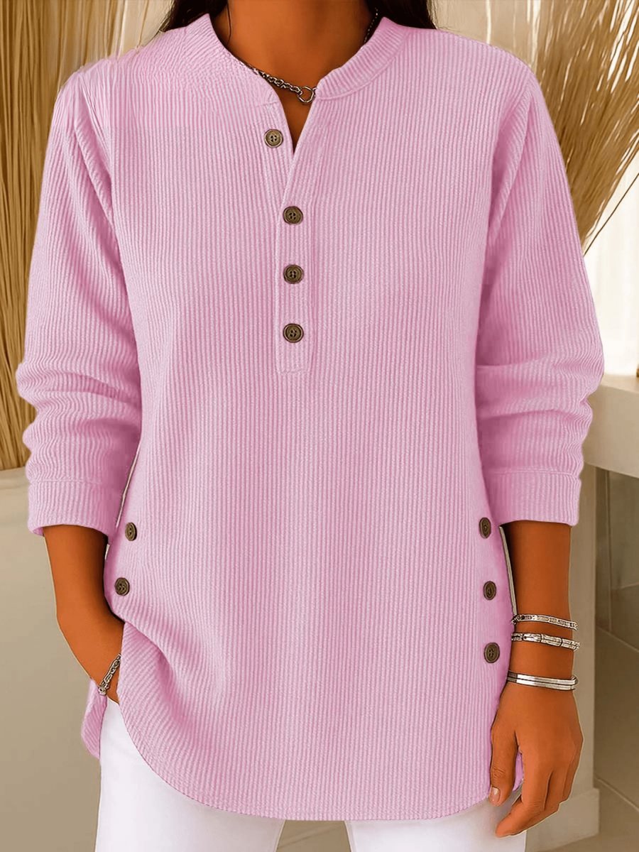 Women's Ribbed Henley Tunic Top with Button Placket