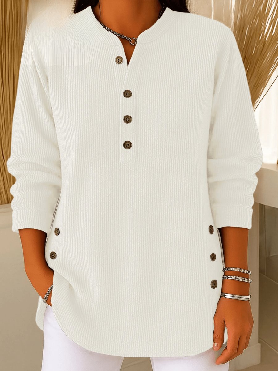 Women's Ribbed Henley Tunic Top with Button Placket