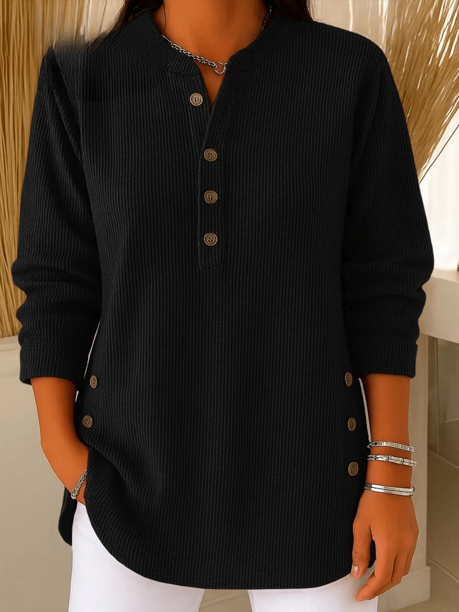 Women's Ribbed Henley Tunic Top with Button Placket