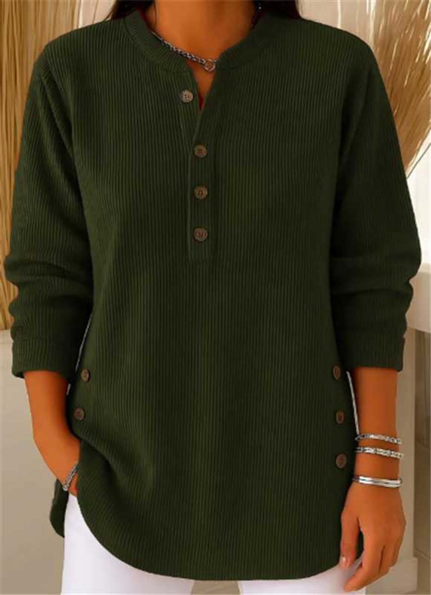 Women's Ribbed Henley Tunic Top with Button Placket