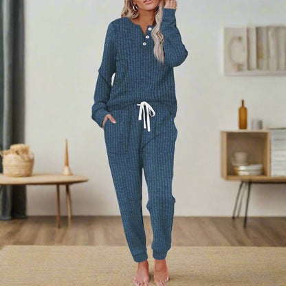 Women's Rib-Knit Drawstring Two-Piece Loungewear Set