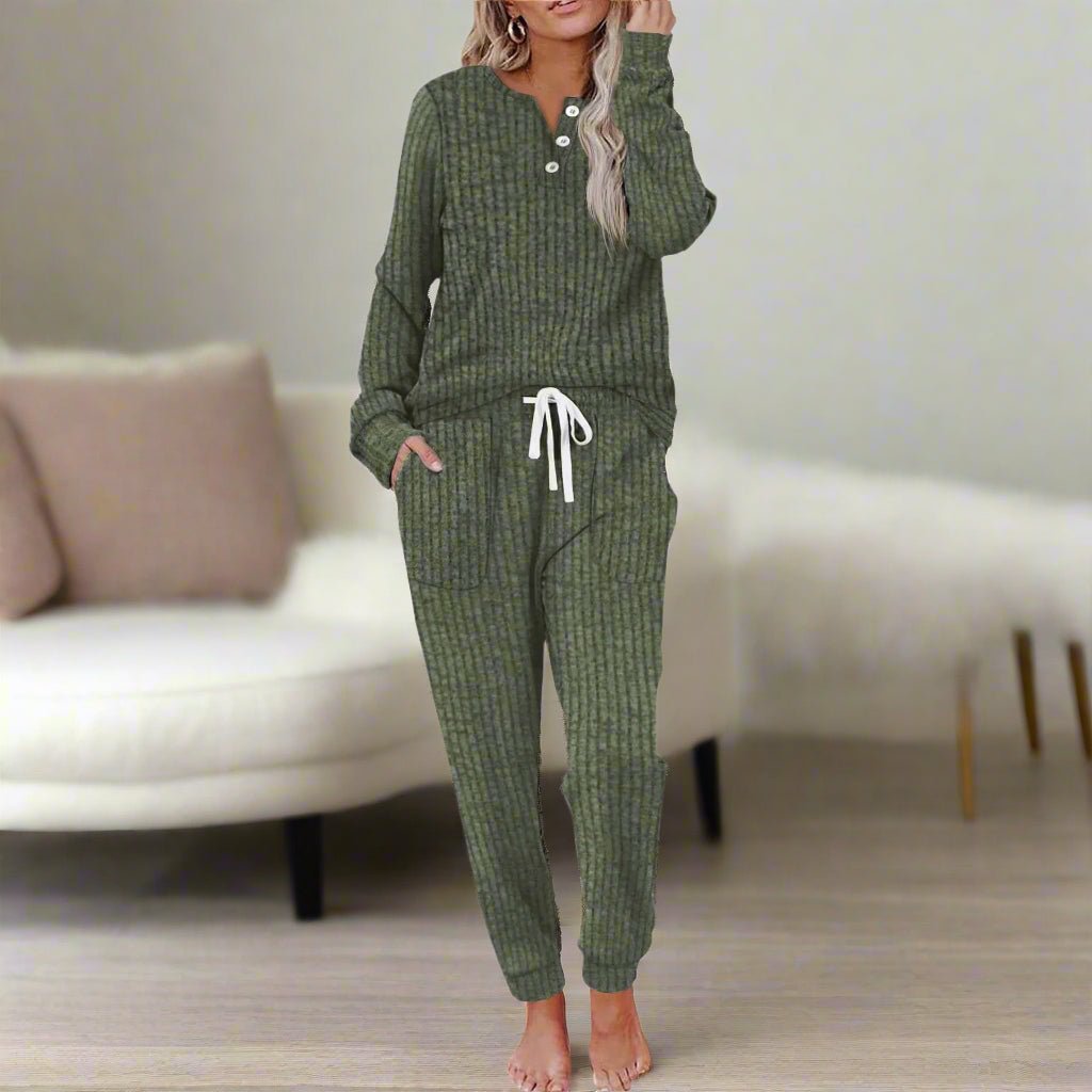Women's Rib-Knit Drawstring Two-Piece Loungewear Set