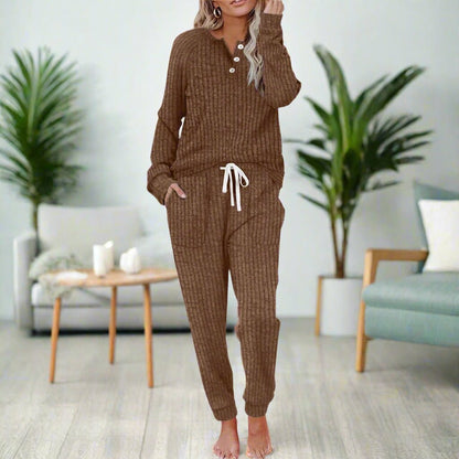 Women's Rib-Knit Drawstring Two-Piece Loungewear Set