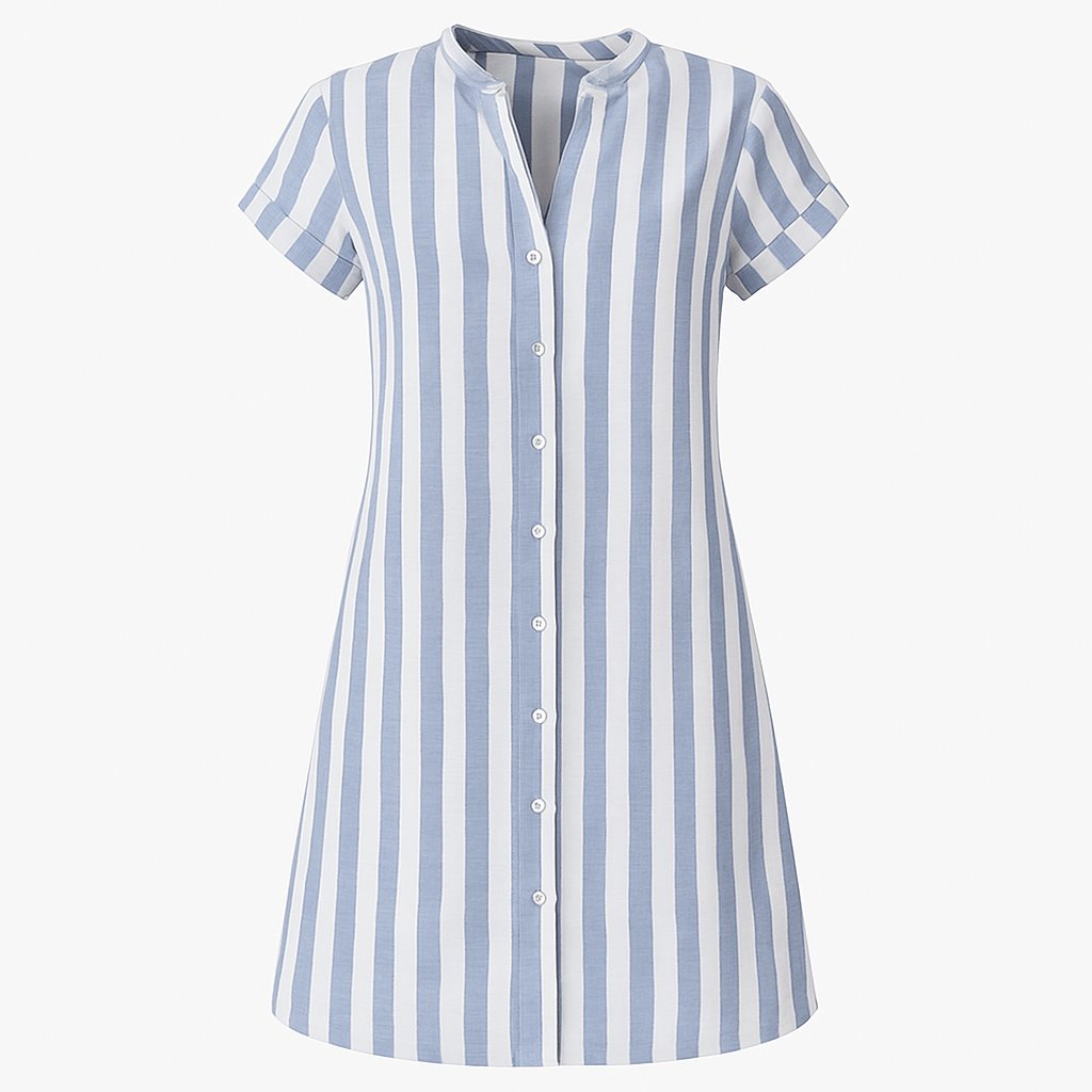 Women's Short-Sleeve Button-Up Striped Linen Shirt Dress