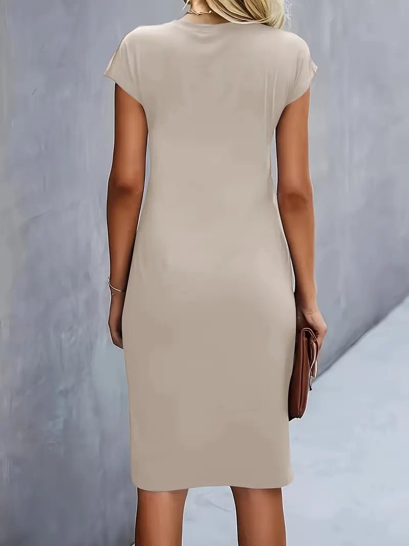 Women's Short-Sleeve Ruched Bodycon Midi Dress