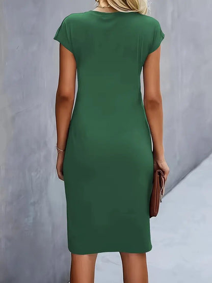 Women's Short-Sleeve Ruched Bodycon Midi Dress