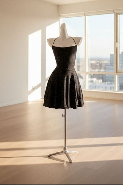 Women's Spaghetti-Strap Sparkly Skater Mini Cocktail Dress