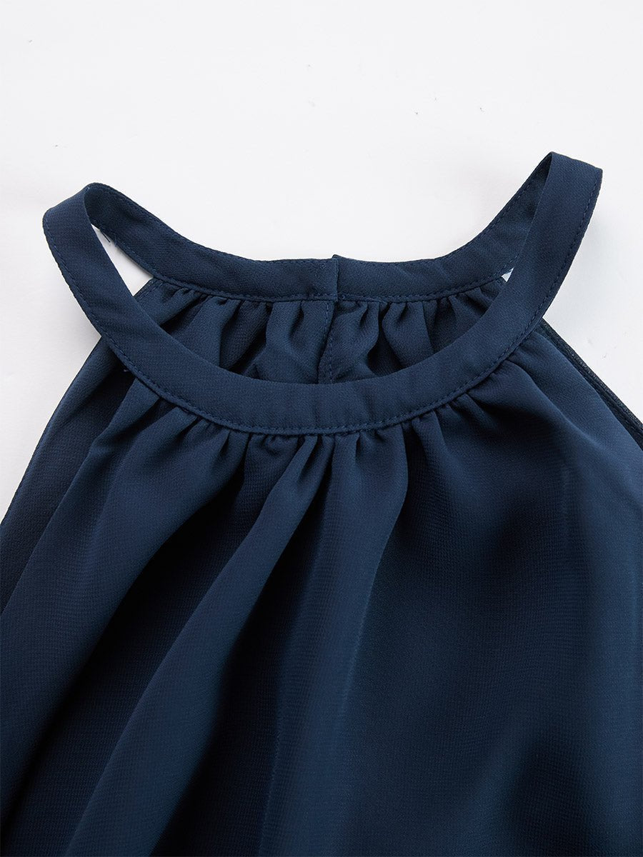 Women's Two-Piece Ruffled Halter Top and Wide-Leg Pants Set