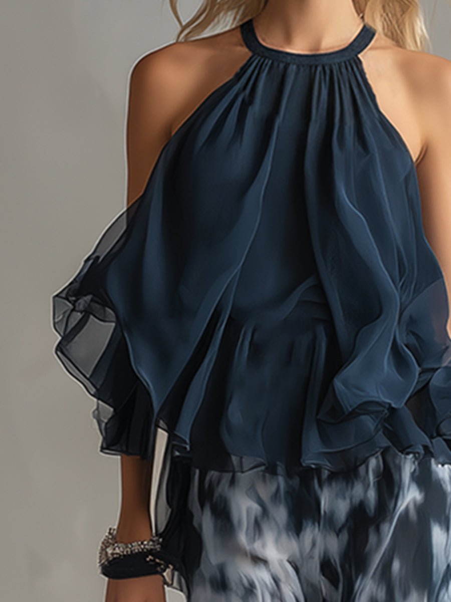 Women's Chiffon Halter Neck Wide-Leg Two-Piece Outfit