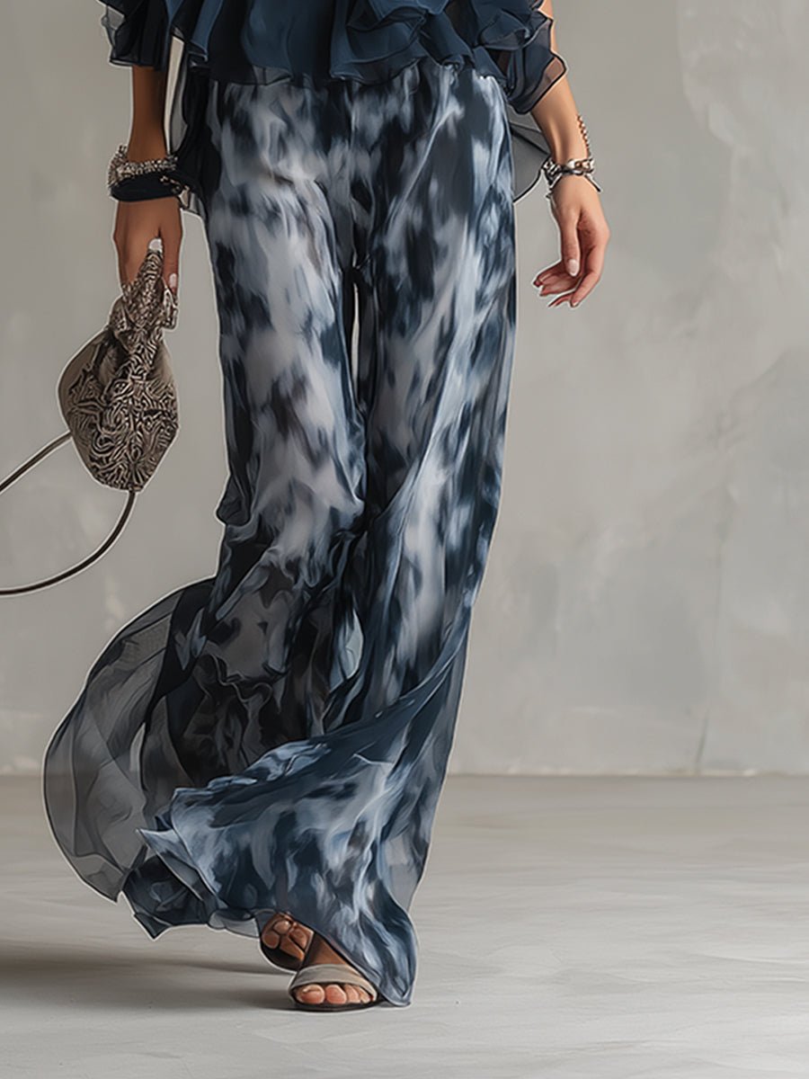 Women's Chiffon Halter Neck Wide-Leg Two-Piece Outfit