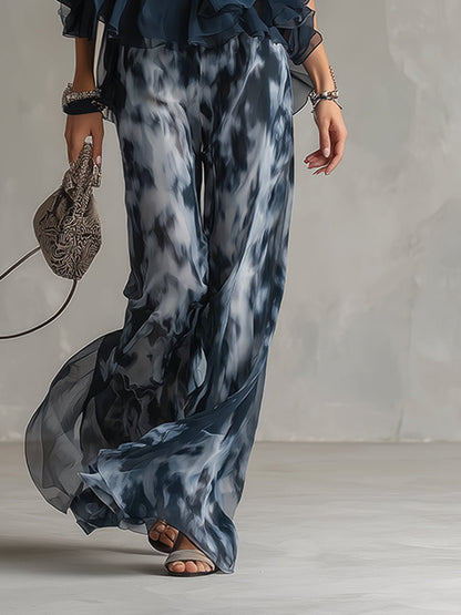 Women's Chiffon Halter Neck Wide-Leg Two-Piece Outfit