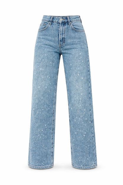 Women's High-Rise Straight-Leg Glitter Denim Jeans