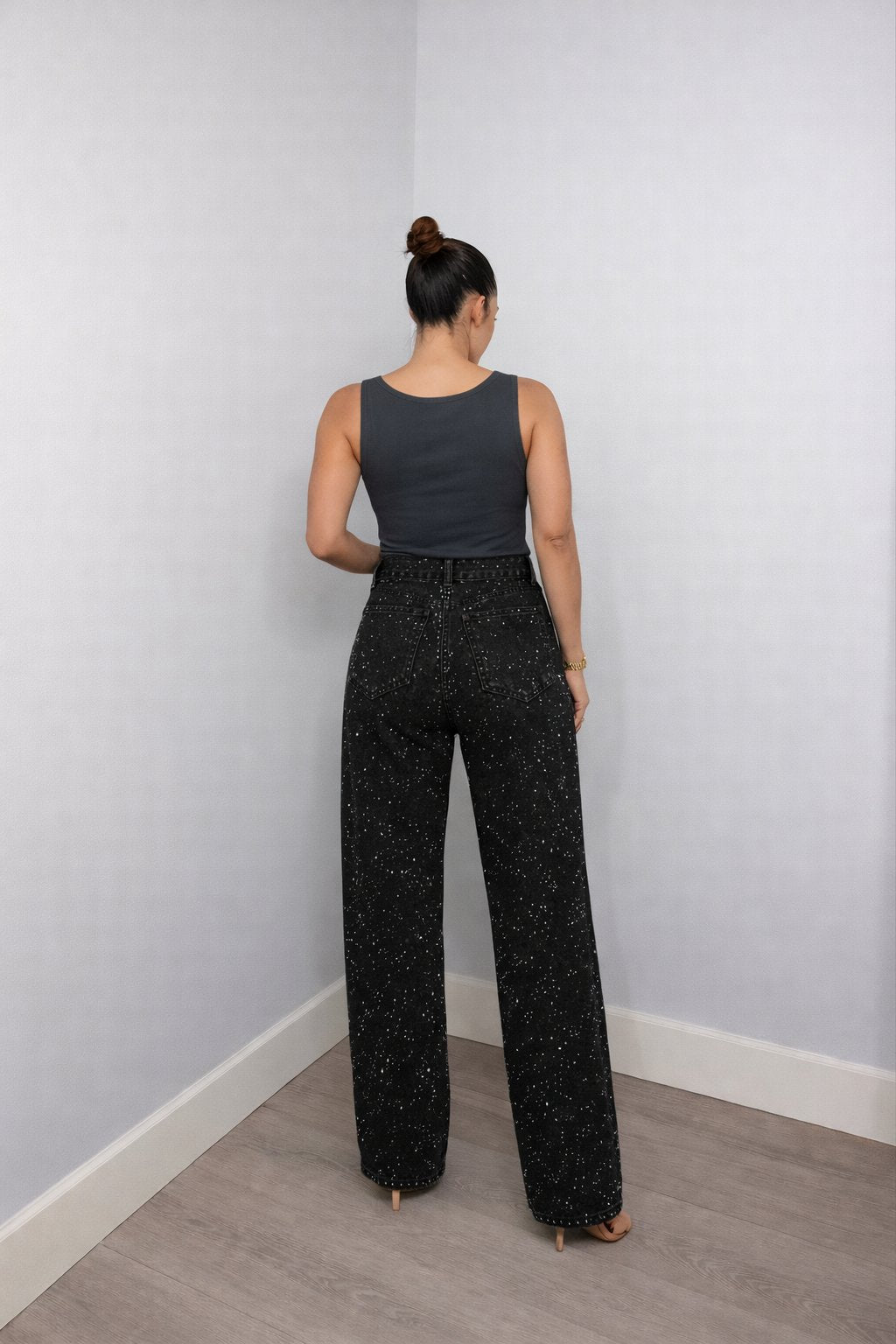 Women's High-Rise Straight-Leg Glitter Denim Jeans