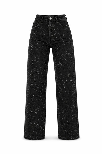 Women's High-Rise Straight-Leg Glitter Denim Jeans