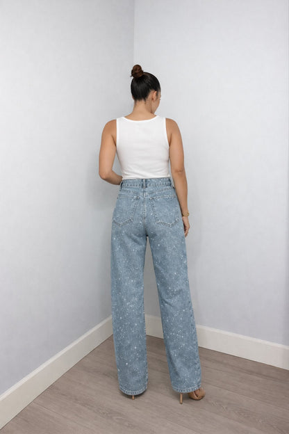 Women's High-Rise Straight-Leg Glitter Denim Jeans
