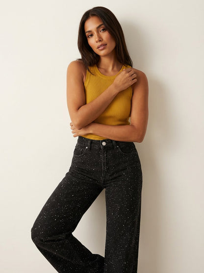 Women's High-Rise Straight-Leg Glitter Denim Jeans