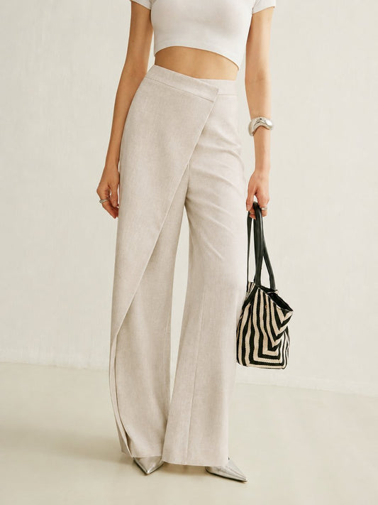 Women's Asymmetric Wrap High-Waisted Wide-Leg Trousers