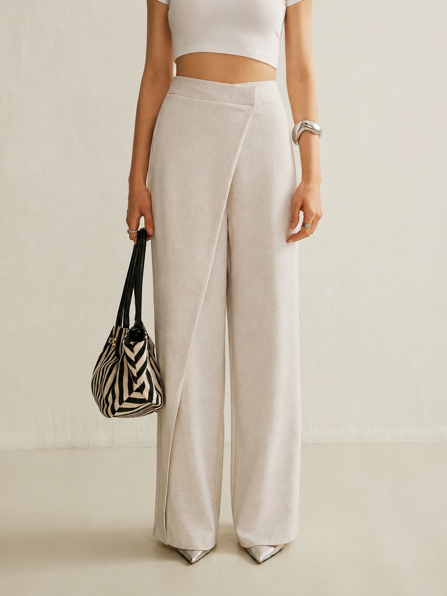 Women's Asymmetric Wrap High-Waisted Wide-Leg Trousers