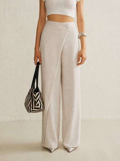 Women's Asymmetric Wrap High-Waisted Wide-Leg Trousers