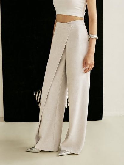Women's Asymmetric Wrap High-Waisted Wide-Leg Trousers