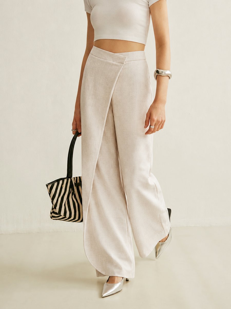 Women's Asymmetric Wrap High-Waisted Wide-Leg Trousers