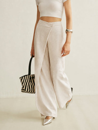 Women's Asymmetric Wrap High-Waisted Wide-Leg Trousers