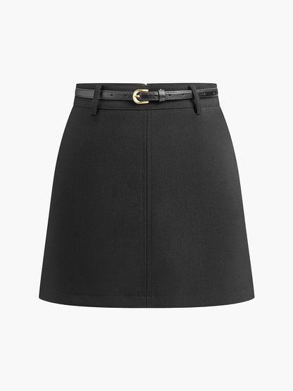 Women's Belted Structured Woven High-Rise Mini Skirt