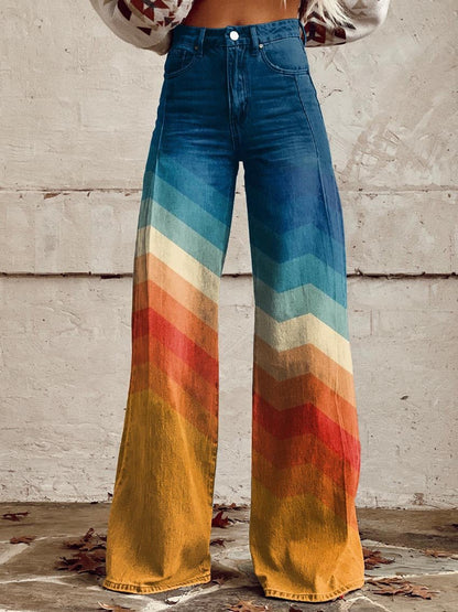 Women's High-Rise Wide-Leg Sunset Chevron Trousers
